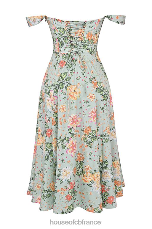 House of CB robe d\'été mi-longue Saira à imprimé jade clair N888H242 vêtements