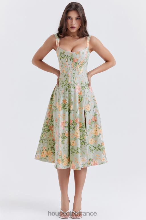 House of CB robe d\'été mi-longue Saira à imprimé jade clair N888H242 vêtements