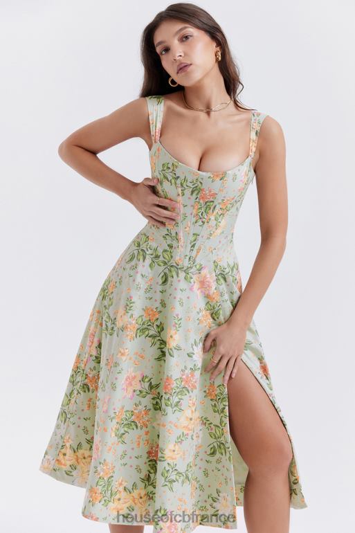 House of CB robe d\'été mi-longue Saira à imprimé jade clair N888H242 vêtements