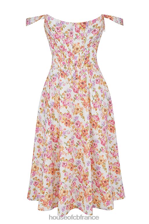 House of CB robe d\'été mi-longue fleurie ivoire saira N888H248 vêtements