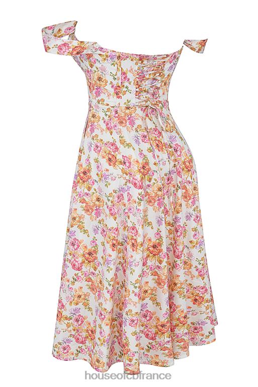 House of CB robe d\'été mi-longue fleurie ivoire saira N888H248 vêtements