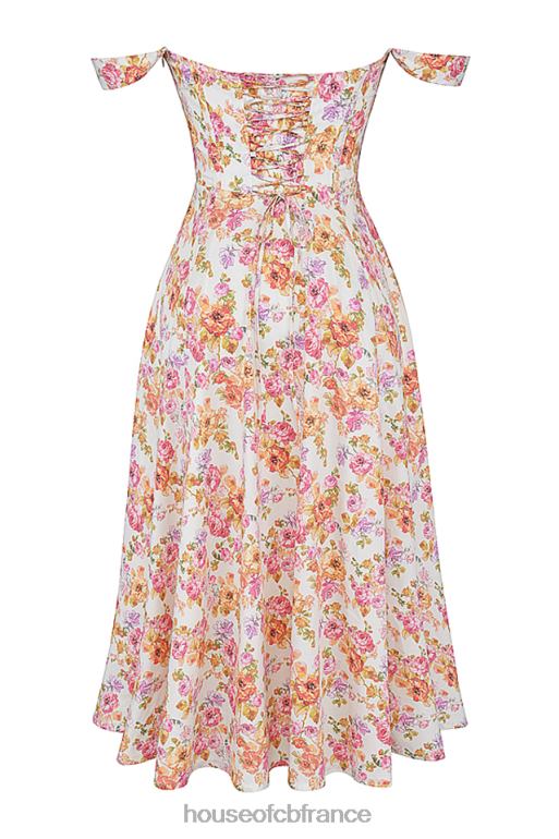 House of CB robe d\'été mi-longue fleurie ivoire saira N888H248 vêtements