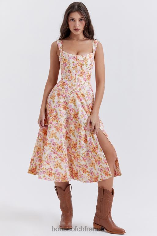 House of CB robe d\'été mi-longue fleurie ivoire saira N888H248 vêtements