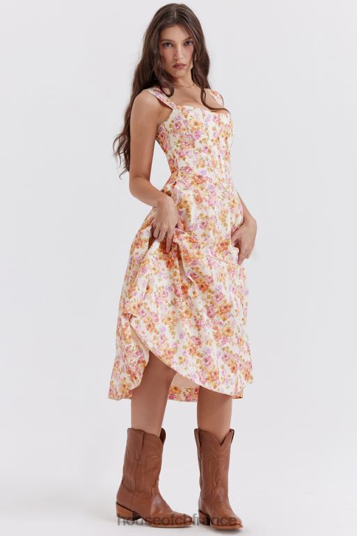 House of CB robe d\'été mi-longue fleurie ivoire saira N888H248 vêtements