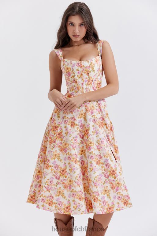 House of CB robe d\'été mi-longue fleurie ivoire saira N888H248 vêtements