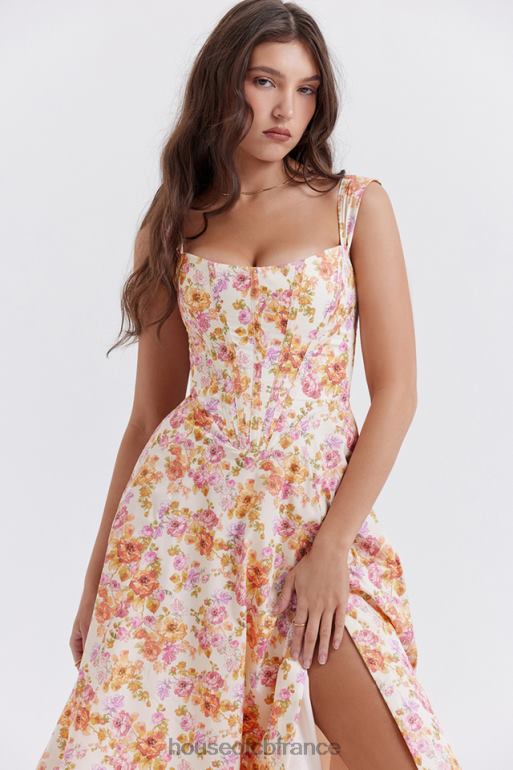House of CB robe d\'été mi-longue fleurie ivoire saira N888H248 vêtements
