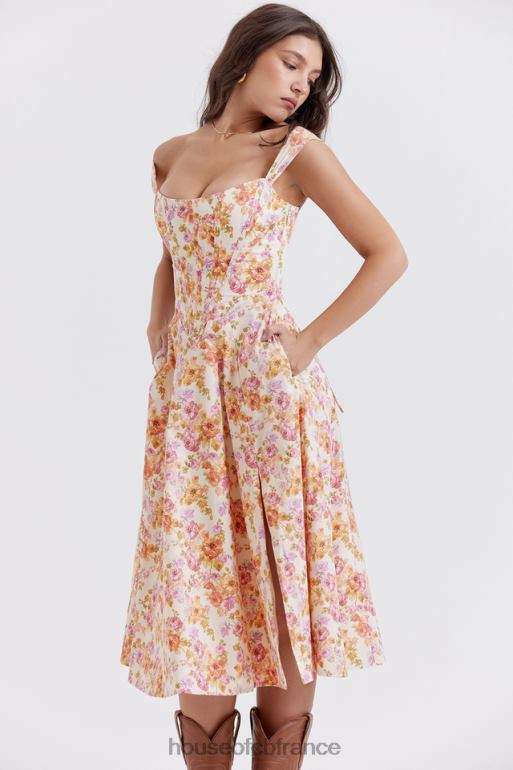 House of CB robe d\'été mi-longue fleurie ivoire saira N888H248 vêtements