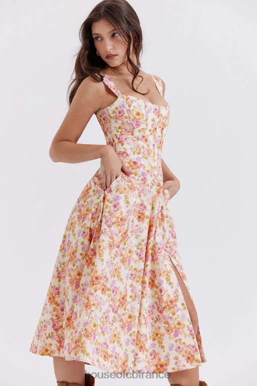 House of CB robe d\'été mi-longue fleurie ivoire saira N888H248 vêtements