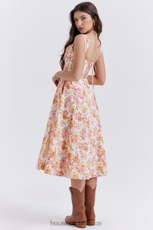 House of CB robe d\'été mi-longue fleurie ivoire saira N888H248 vêtements