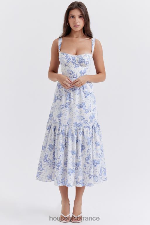 House of CB robe d\'été mi-longue imprimée bleue Elia N888H264 vêtements