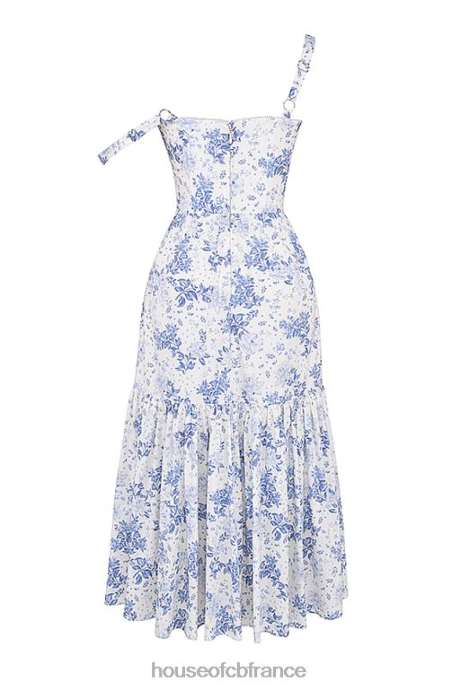 House of CB robe d\'été mi-longue imprimée bleue Elia N888H264 vêtements