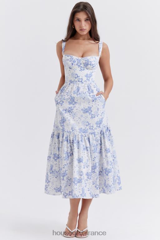 House of CB robe d\'été mi-longue imprimée bleue Elia N888H264 vêtements