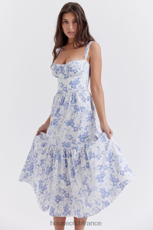 House of CB robe d\'été mi-longue imprimée bleue Elia N888H264 vêtements