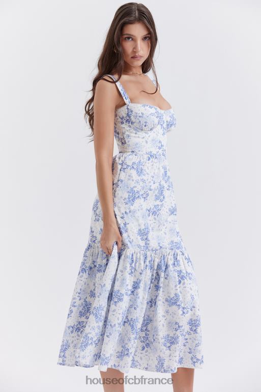 House of CB robe d\'été mi-longue imprimée bleue Elia N888H264 vêtements