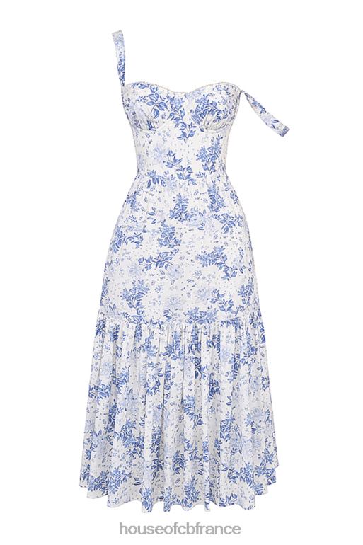House of CB robe d\'été mi-longue imprimée bleue Elia N888H264 vêtements