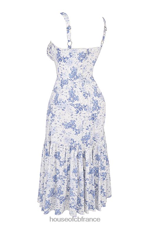 House of CB robe d\'été mi-longue imprimée bleue Elia N888H264 vêtements