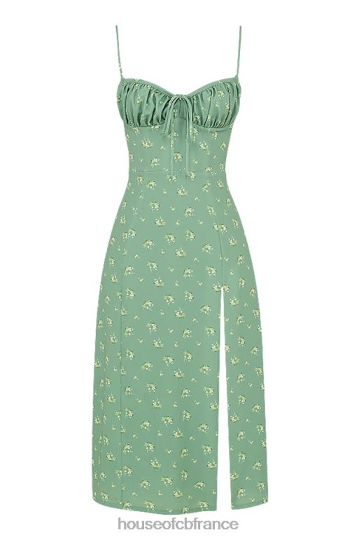 House of CB robe mi-longue bustier fleurie olive Carina N888H557 vêtements