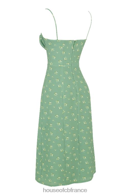 House of CB robe mi-longue bustier fleurie olive Carina N888H557 vêtements