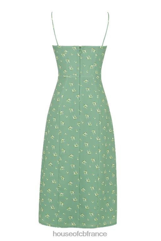 House of CB robe mi-longue bustier fleurie olive Carina N888H557 vêtements