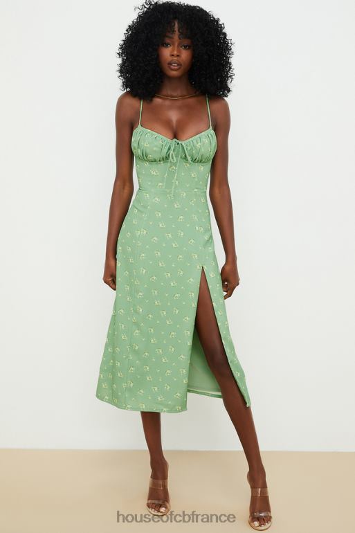 House of CB robe mi-longue bustier fleurie olive Carina N888H557 vêtements