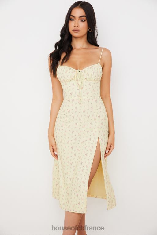 House of CB robe mi-longue bustier à fleurs citron Carina N888H564 vêtements