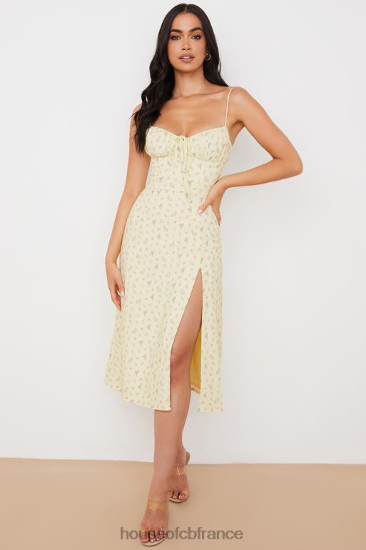 House of CB robe mi-longue bustier à fleurs citron Carina N888H564 vêtements
