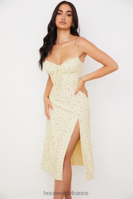 House of CB robe mi-longue bustier à fleurs citron Carina N888H564 vêtements