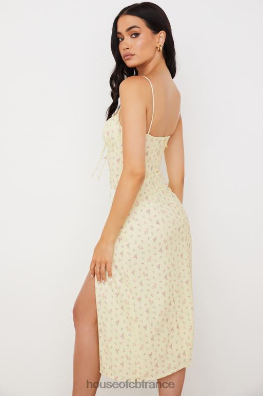 House of CB robe mi-longue bustier à fleurs citron Carina N888H564 vêtements