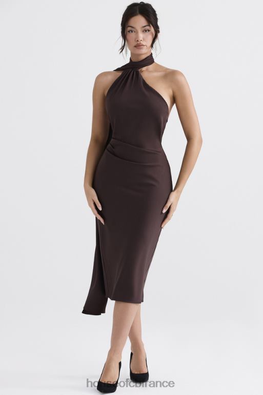 House of CB robe mi-longue à col cache-cœur Angelina chocolat N888H326 vêtements