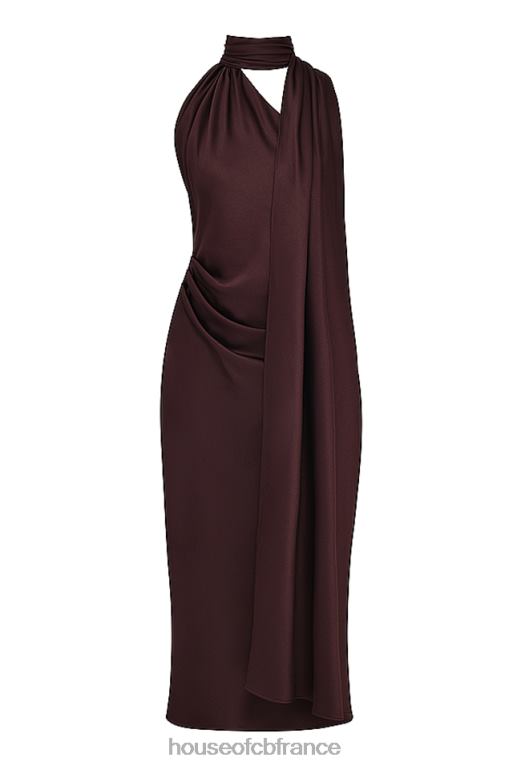 House of CB robe mi-longue à col cache-cœur Angelina chocolat N888H326 vêtements