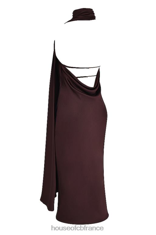 House of CB robe mi-longue à col cache-cœur Angelina chocolat N888H326 vêtements