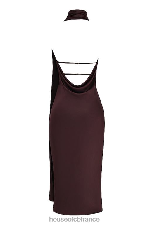 House of CB robe mi-longue à col cache-cœur Angelina chocolat N888H326 vêtements