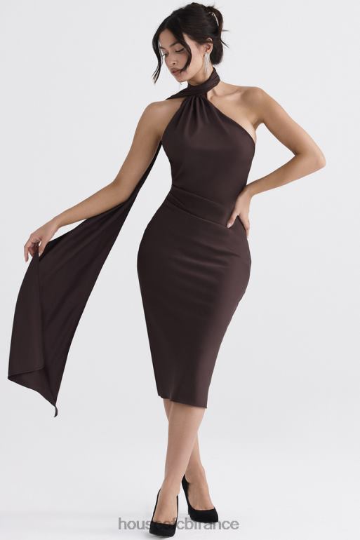 House of CB robe mi-longue à col cache-cœur Angelina chocolat N888H326 vêtements