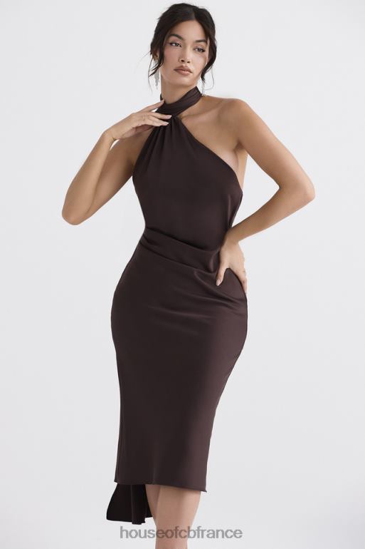 House of CB robe mi-longue à col cache-cœur Angelina chocolat N888H326 vêtements