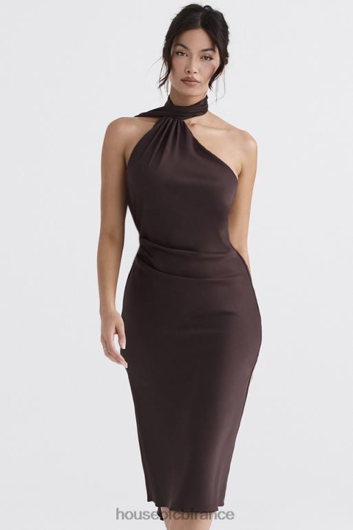 House of CB robe mi-longue à col cache-cœur Angelina chocolat N888H326 vêtements