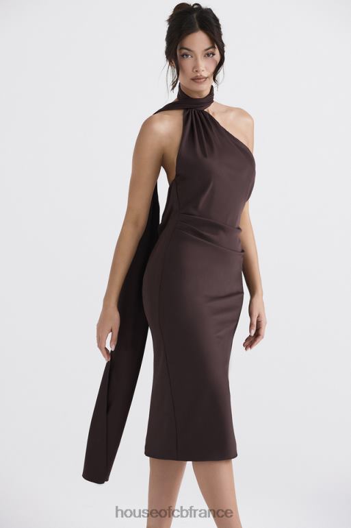 House of CB robe mi-longue à col cache-cœur Angelina chocolat N888H326 vêtements