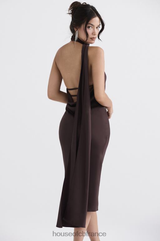 House of CB robe mi-longue à col cache-cœur Angelina chocolat N888H326 vêtements