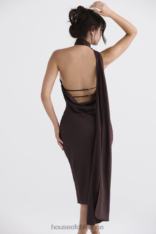House of CB robe mi-longue à col cache-cœur Angelina chocolat N888H326 vêtements