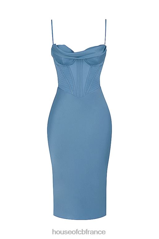 House of CB robe mi-longue corset bleu égéen myrna N888H558 vêtements