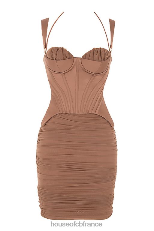 House of CB robe mi-longue corset caramel Talya N888H581 vêtements