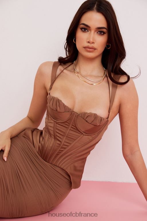 House of CB robe mi-longue corset caramel Talya N888H581 vêtements