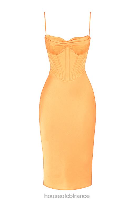 House of CB robe mi-longue corset en satin mandarine myrna N888H537 vêtements