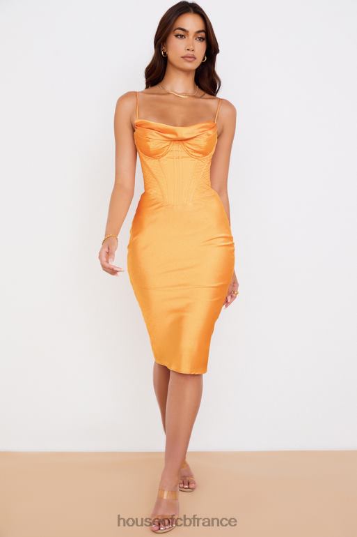 House of CB robe mi-longue corset en satin mandarine myrna N888H537 vêtements