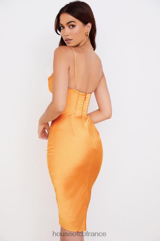 House of CB robe mi-longue corset en satin mandarine myrna N888H537 vêtements