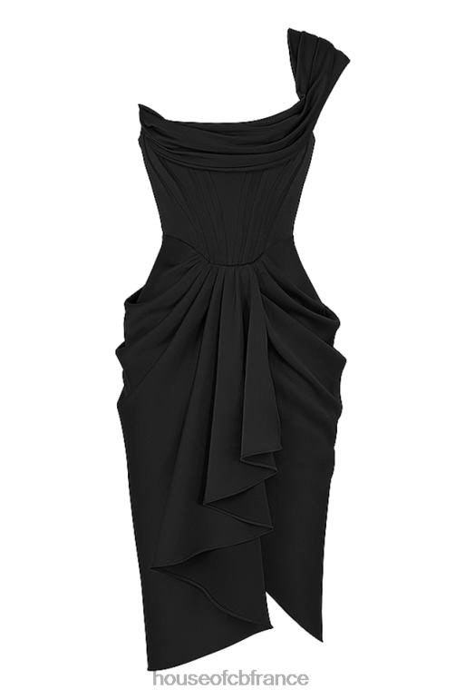 House of CB robe mi-longue corset en satin noir Janis N888H477 vêtements