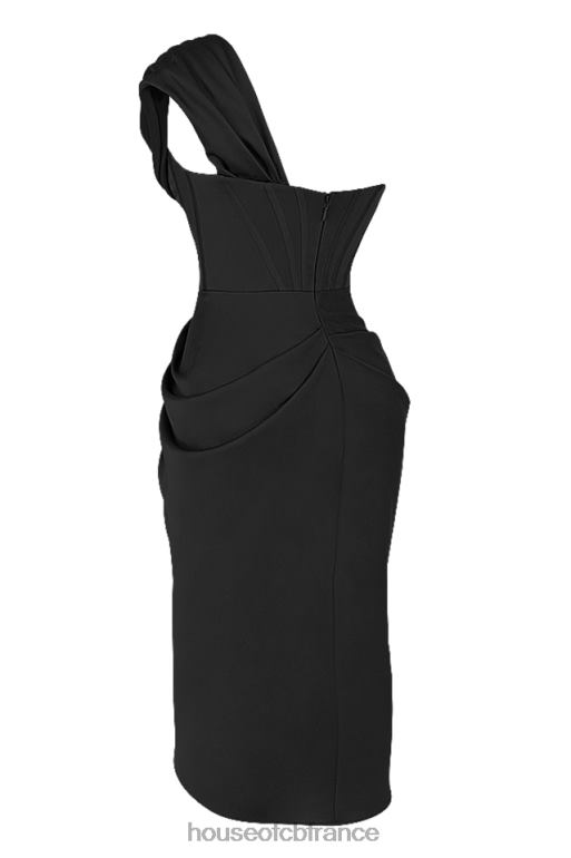 House of CB robe mi-longue corset en satin noir Janis N888H477 vêtements