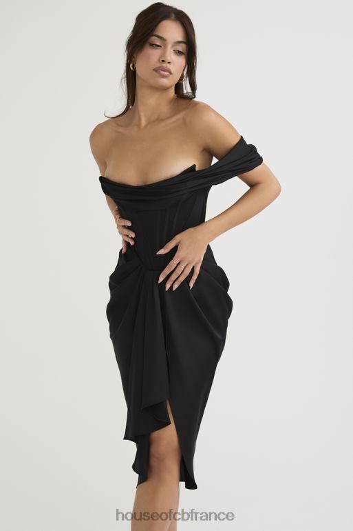 House of CB robe mi-longue corset en satin noir Janis N888H477 vêtements