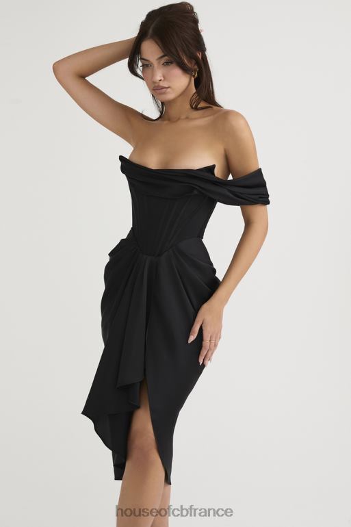 House of CB robe mi-longue corset en satin noir Janis N888H477 vêtements