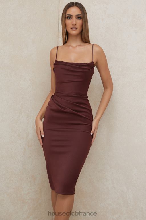 House of CB robe mi-longue corset en satin raisin anja N888H591 vêtements