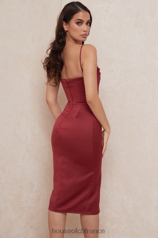 House of CB robe mi-longue corset en satin vin anja N888H599 vêtements